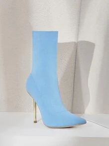 Minimalist Stiletto Knit Boots - Baby Blue - View 2