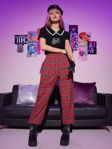 ROMWE Skull & Heart Print Crop Tee - Black - View 4