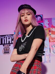 ROMWE Skull & Heart Print Crop Tee - Black - View 5
