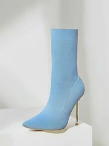 Minimalist Stiletto Knit Boots - Baby Blue - View 4