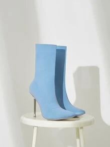 Minimalist Stiletto Knit Boots - Baby Blue - View 5