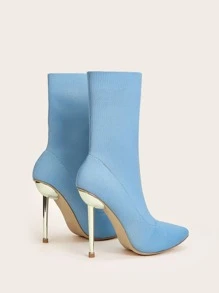 Minimalist Stiletto Knit Boots - Baby Blue - View 8