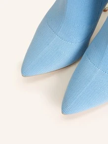 Minimalist Stiletto Knit Boots - Baby Blue - View 9