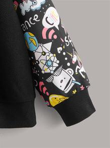SHEIN Girls Cartoon And Letter Graphic Raglan Sleeve Sweatshirt - Black - View 3