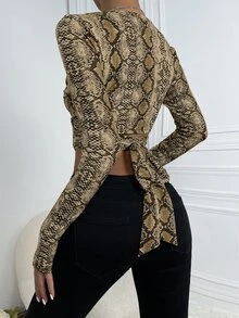 金屬圓環前後綁帶蛇紋短款上衣 - 彩色 - 查看 2