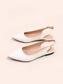 Fall/Winter Women White Minimalist Flats, Point Toe Slingback Flats - White - View 5