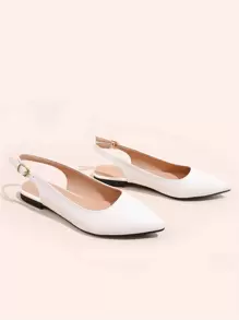Fall/Winter Women White Minimalist Flats, Point Toe Slingback Flats - White - View 2
