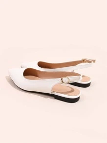Fall/Winter Women White Minimalist Flats, Point Toe Slingback Flats - White - View 4