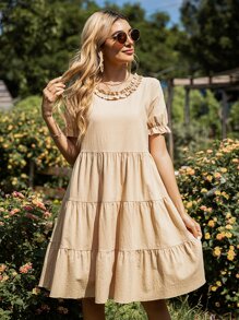 Đầm viền lá sen Viên lá sen màu trơn Boho - Màu be - Xem 1