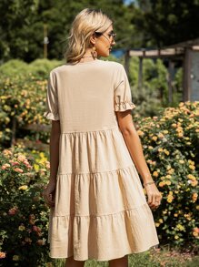 Đầm viền lá sen Viên lá sen màu trơn Boho - Màu be - Xem 2