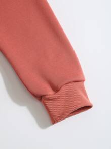 INAWLY Áo nỉ có mũ Chất rắn Dây rút Túi mặt trước - Màu hồng gỉ - Xem 3