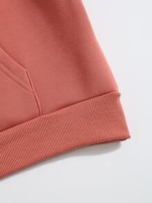 INAWLY Áo nỉ có mũ Chất rắn Dây rút Túi mặt trước - Màu hồng gỉ - Xem 4