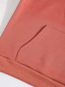 INAWLY Áo nỉ có mũ Chất rắn Dây rút Túi mặt trước - Màu hồng gỉ - Xem 6