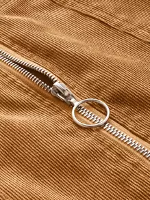 SHEIN Privé O-ring Zip Front Corduroy Straight Skirt - Camel - View 3