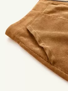 SHEIN Privé O-ring Zip Front Corduroy Straight Skirt - Camel - View 4