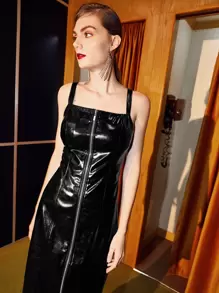 SHEIN Unity Vestido overol PU - Negro - Ver 7