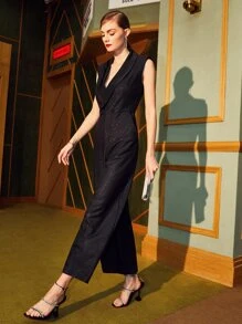 SHEIN Unity Viscose Culottes Sleeveless Jumpsuit - Black - View 8