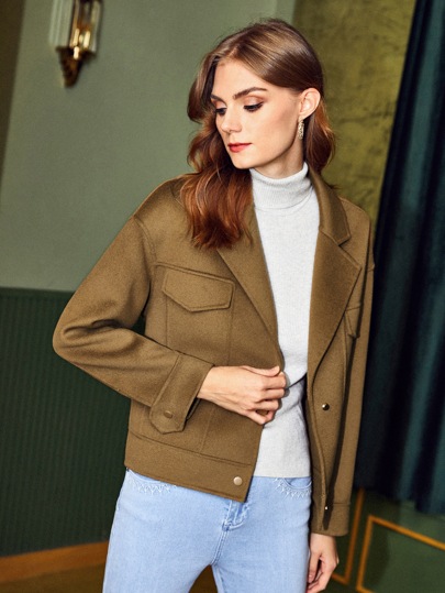 SHEIN Unity Woolen Drop Shoulder Overcoat