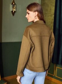 SHEIN Unity Woolen Drop Shoulder Overcoat - Khaki - View 2