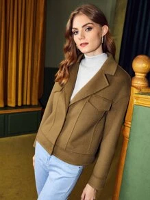 SHEIN Unity Woolen Drop Shoulder Overcoat - Khaki - View 8