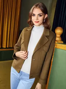 SHEIN Unity Woolen Drop Shoulder Overcoat - Khaki - View 9