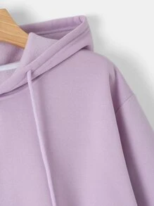 INAWLY Solid Drawstring Crop Thermal Lined Hoodie - Dusty Purple - View 4