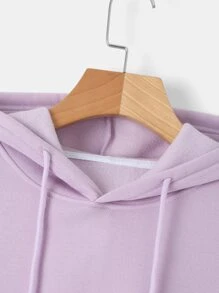 INAWLY Solid Drawstring Crop Thermal Lined Hoodie - Dusty Purple - View 5
