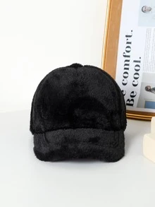 Gorra de béisbol unicolor de peluche - Negro - Ver 2