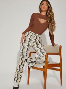 SHEIN Rib-knit Tank Bodysuit With Super Crop Top - Brown - View 5