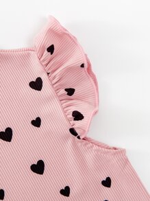 SHEIN Young Girl 2pcs Heart Print Ruffle Trim Tank Top - Multicolor - View 3