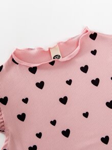 SHEIN Young Girl 2pcs Heart Print Ruffle Trim Tank Top - Multicolor - View 6