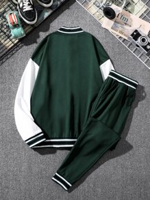 Manfinity Bộ hai mảnh Nam Túi Nút phía trước Khối Màu Lá thư Sẵn sàng - Màu xanh lá cây đậm - Xem 2