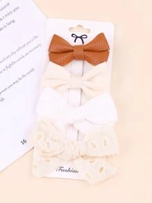 4pcs Toddler Girls Bow Decor Hair Clip - Multicolor - View 2