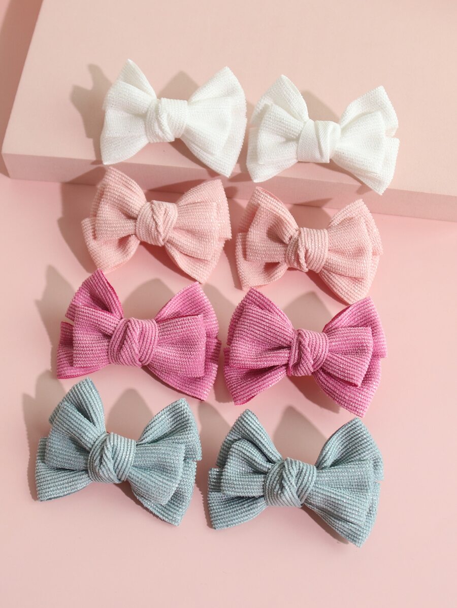 8入組小女童蝴蝶結裝飾髮夾 - 彩色 - 查看 1