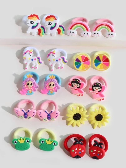 小女童20入組彩虹和獨角獸裝飾髮圈