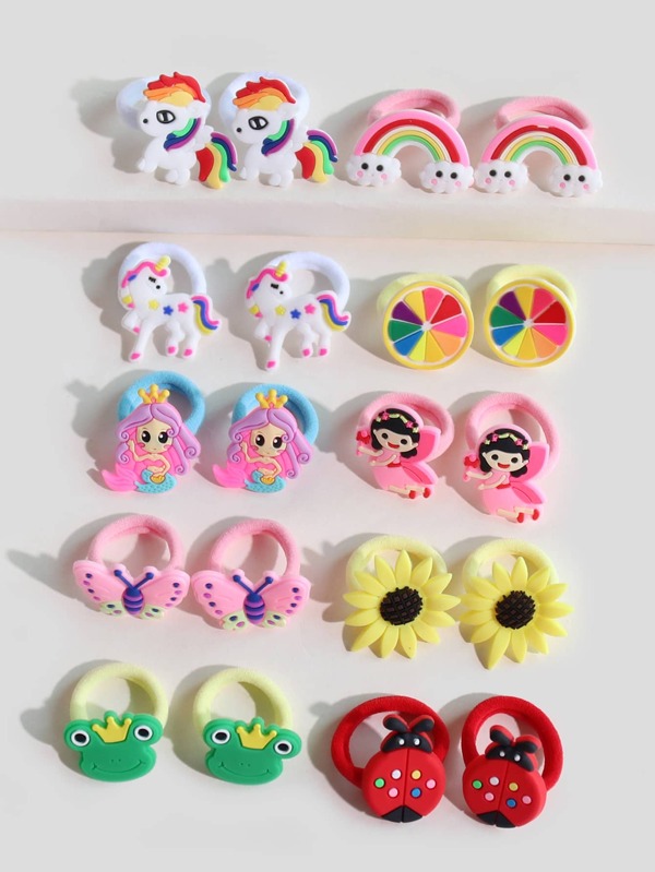 小女童20入組彩虹和獨角獸裝飾髮圈