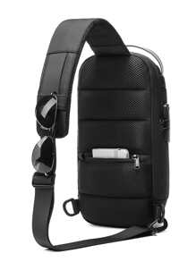 Mini Men Letter Graphic Sling Bag Chest Bag - Black - View 2