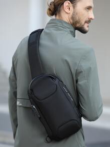 Mini Men Letter Graphic Sling Bag Chest Bag - Black - View 3