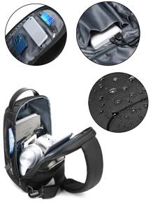 Mini Men Letter Graphic Sling Bag Chest Bag - Black - View 5