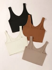 SHEIN Unity Áo hai dây Gân đan màu trơn Giải trí - Nhiều màu - Xem 2