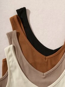 SHEIN Unity Áo hai dây Gân đan màu trơn Giải trí - Nhiều màu - Xem 4