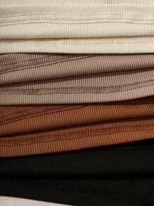 SHEIN Unity Áo hai dây Gân đan màu trơn Giải trí - Nhiều màu - Xem 5