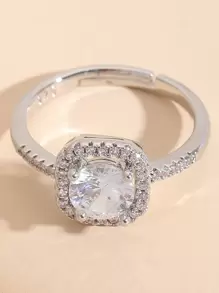 Women Elegant Cubic Zirconia Decor Ring - Silver - View 4