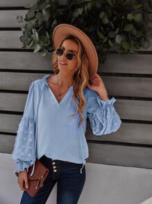 SHEIN LUNE Blusa de lunares ribete fruncido - Azul - Ver 5