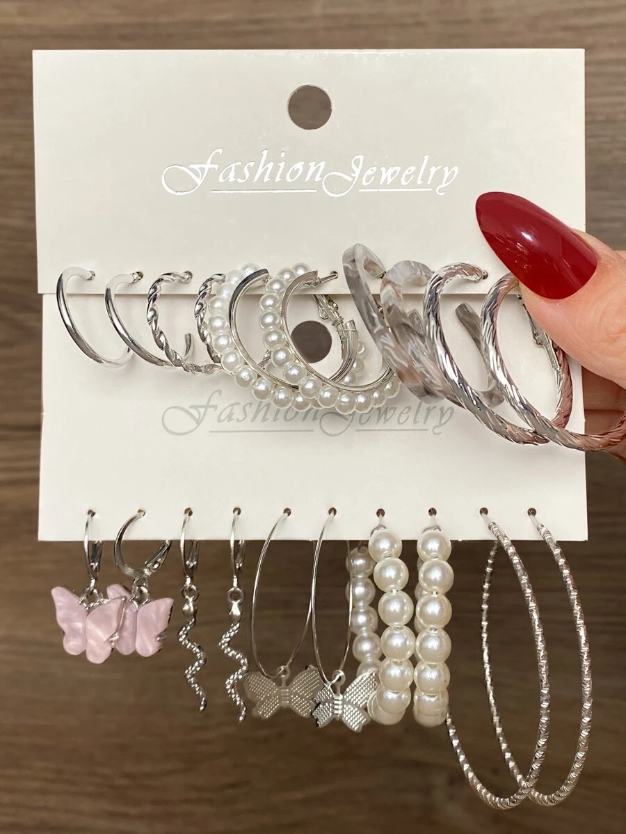 10đôi Đồ trang trí Ngọc Trai giả Hoa tai - Nhiều màu - Xem 1