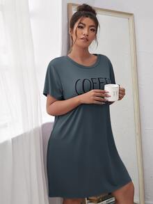 Đầm mặc nhà Kích Thước Lớn Slogan Giải trí - Màu xám đen - Xem 4