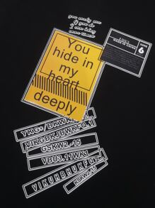 Manfinity Roghcode Hombres Camiseta con estampado de slogan - Negro - Ver 3