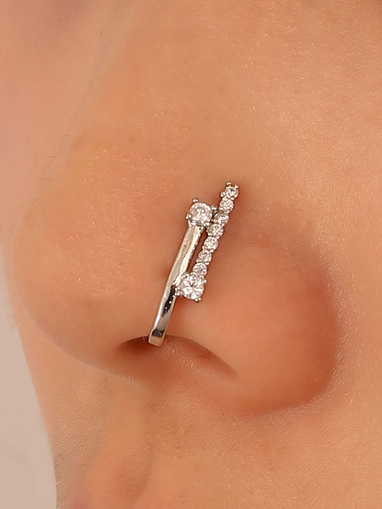 方晶鋯石裝飾鼻環 - 銀色 - 查看 1