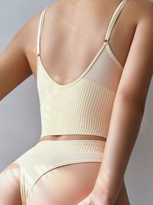 Plain Seamless Lingerie Set - Beige - View 2