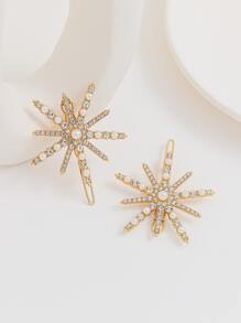 2pcs Rhinestone & Faux Pearl Decor Hair Clip Elegant,Y2k - Gold - View 2